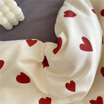 Heart Print Bedding Set – 4-Piece Queen Full Twin Duvet Cover Sheet & Pillowcases Microfiber Soft Lightweight for Kids Adults Bedroom