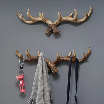 Resin Antler Hooks for Entryway Rustic Brown Black Wall-Mounted Hallway Coat Hanger Organizer for Bags Hats Scarves Home Bedroom Storage