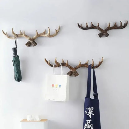 Resin Antler Hooks for Entryway Rustic Brown Black Wall-Mounted Hallway Coat Hanger Organizer for Bags Hats Scarves Home Bedroom Storage