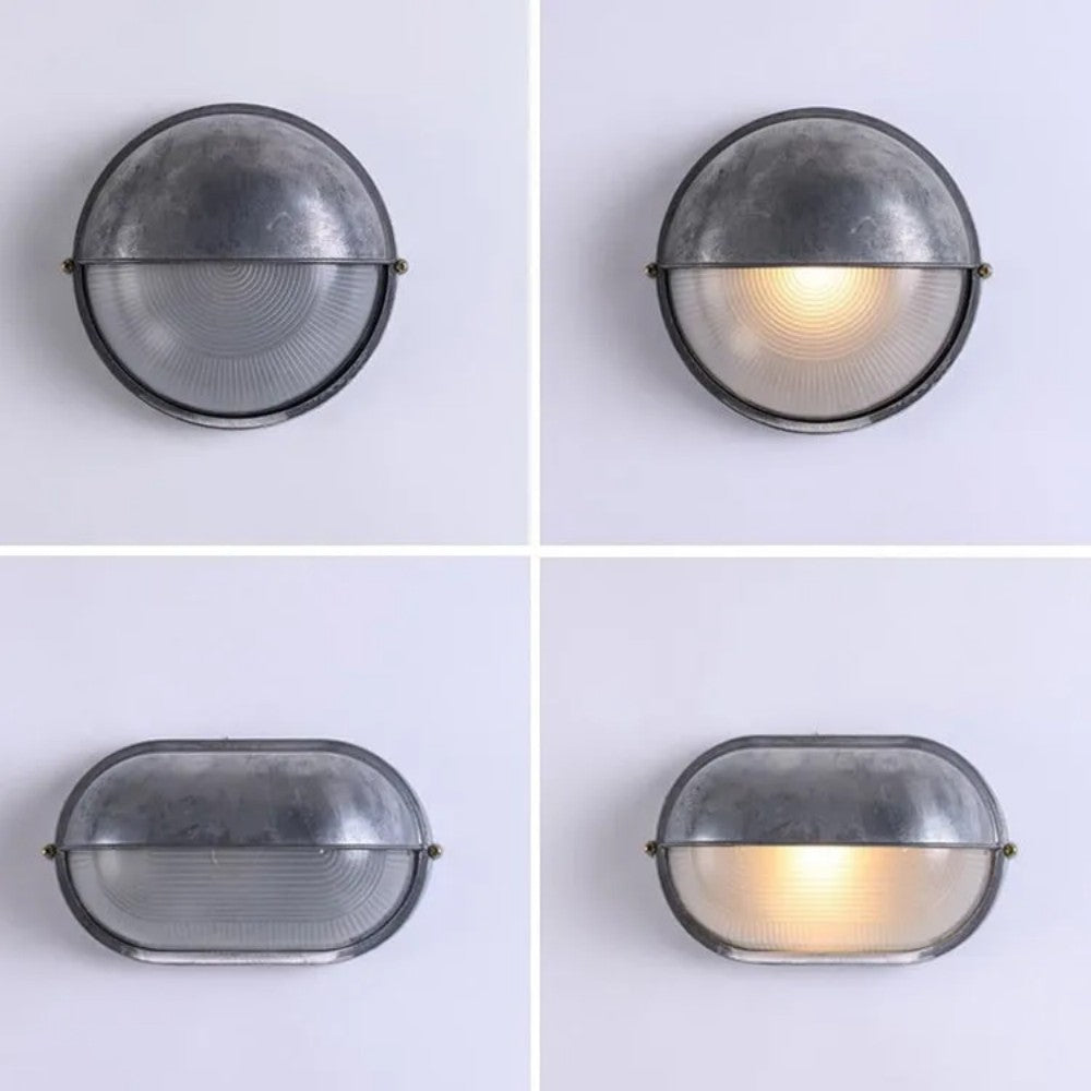 Metal Sconce with Glass Shade for Hallway Corridor Bedroom Entry 8 inch Round Oval Indoor Fixture E26 E27 Bulb Socket Retro Factory Look Hom