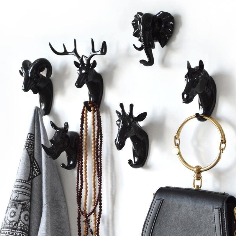 Animal Head Wall Hook Resin Sculpture Gold White Black Entryway Coat Key Towel Holder Storage Organizer for Bathroom Bedroom Modern Home Dec