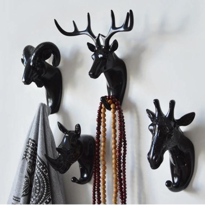 Animal Head Wall Hook Resin Sculpture Gold White Black Entryway Coat Key Towel Holder Storage Organizer for Bathroom Bedroom Modern Home Dec