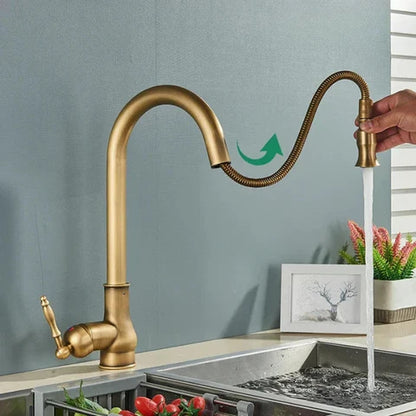 Vintage Brass Kitchen Faucet | Swiveling Spout | Single Lever Control | BrassArc