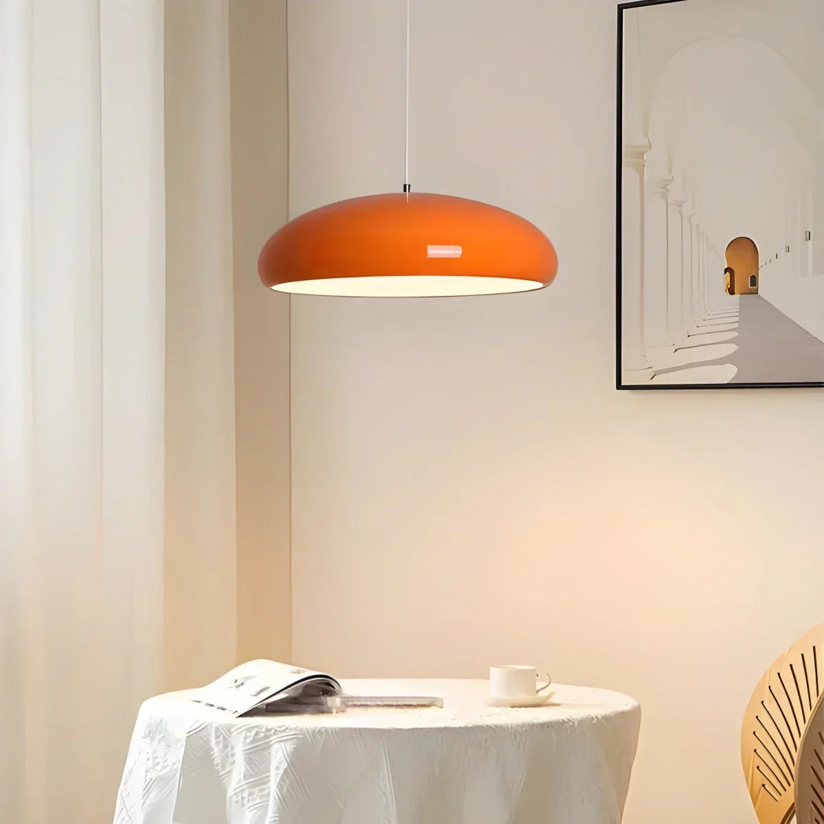 LED Overhead Fixture with Switchable Light Modes for Kitchen Islands, Dining Rooms & Open Living Spaces – Glossy Metal Round Ceiling Lamp in