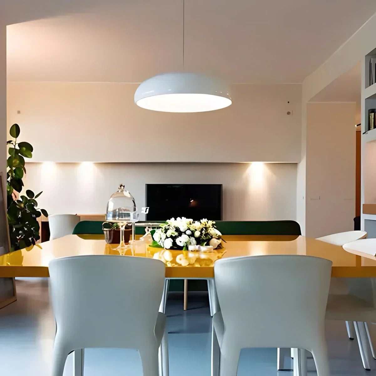 LED Overhead Fixture with Switchable Light Modes for Kitchen Islands, Dining Rooms & Open Living Spaces – Glossy Metal Round Ceiling Lamp in
