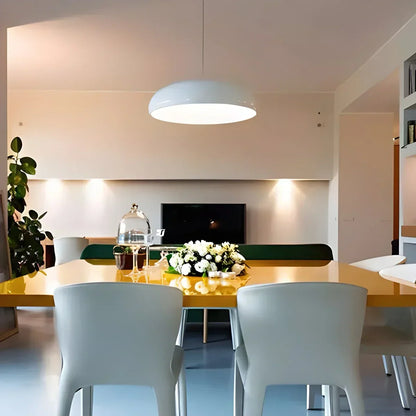 LED Overhead Fixture with Switchable Light Modes for Kitchen Islands, Dining Rooms & Open Living Spaces – Glossy Metal Round Ceiling Lamp in