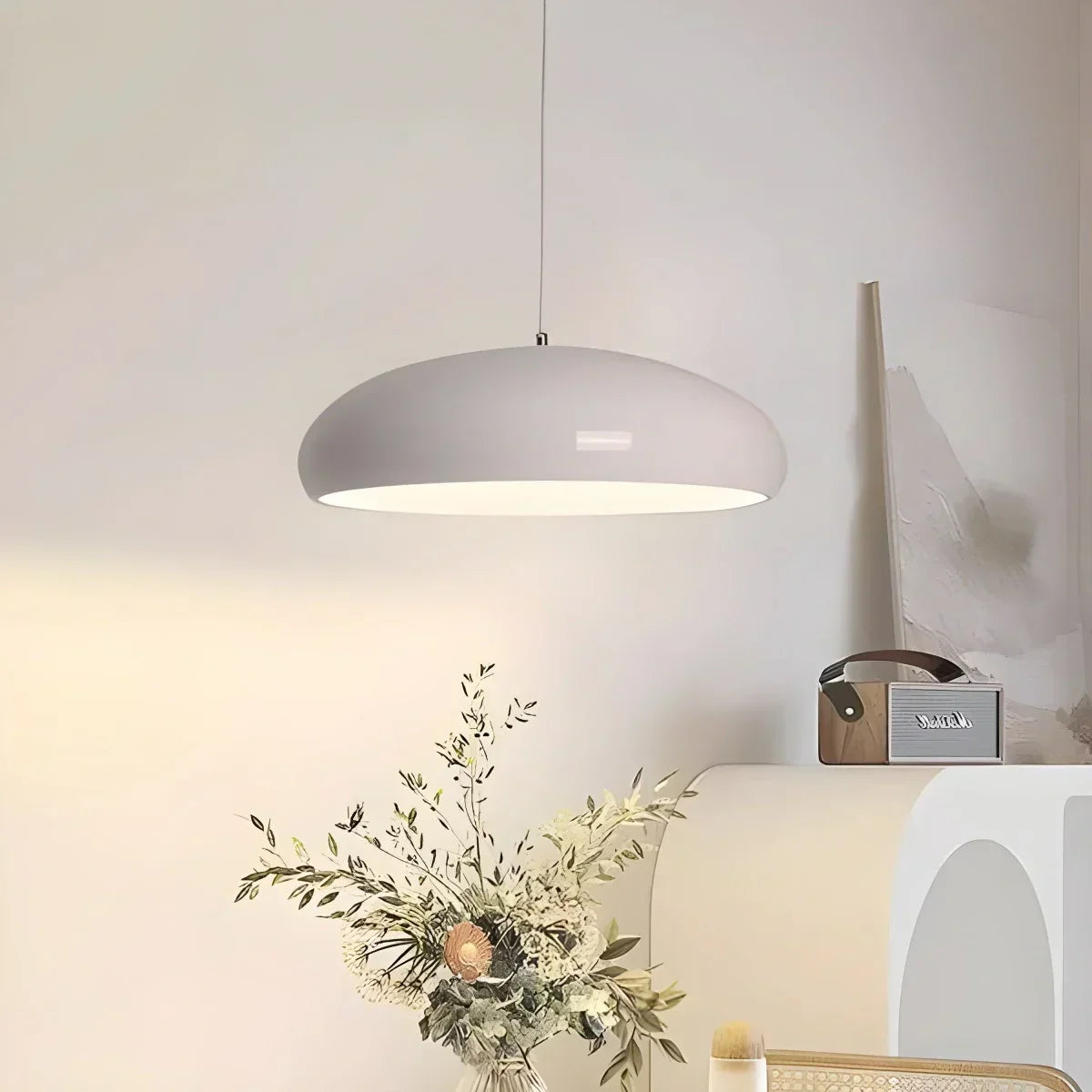 LED Overhead Fixture with Switchable Light Modes for Kitchen Islands, Dining Rooms & Open Living Spaces – Glossy Metal Round Ceiling Lamp in