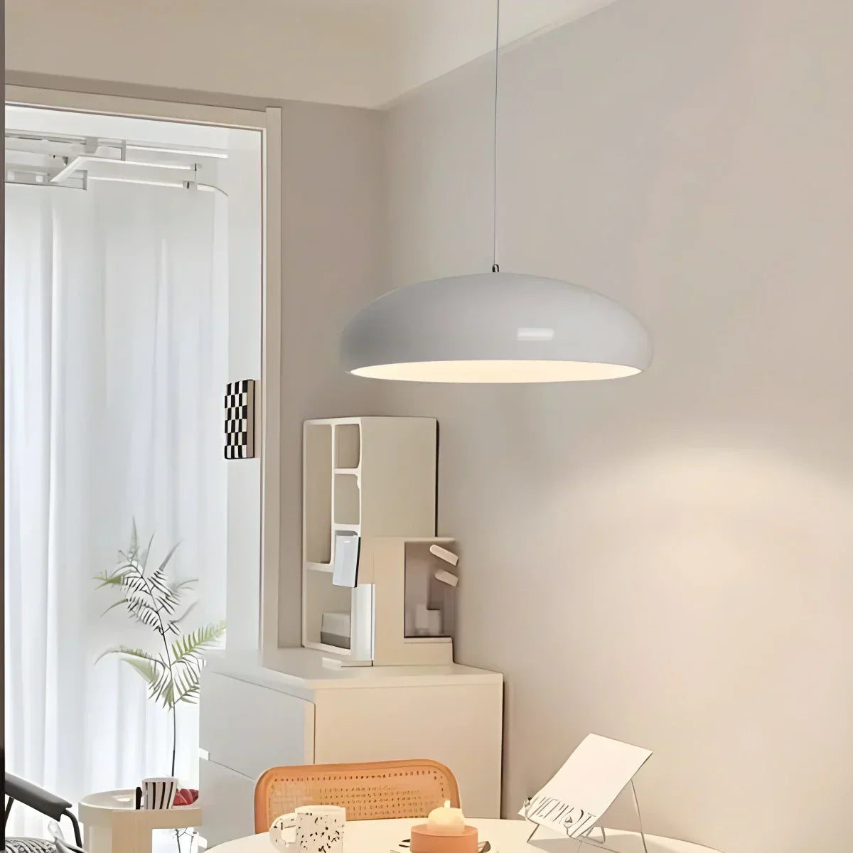 LED Overhead Fixture with Switchable Light Modes for Kitchen Islands, Dining Rooms & Open Living Spaces – Glossy Metal Round Ceiling Lamp in