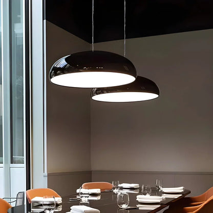 LED Overhead Fixture with Switchable Light Modes for Kitchen Islands, Dining Rooms & Open Living Spaces – Glossy Metal Round Ceiling Lamp in