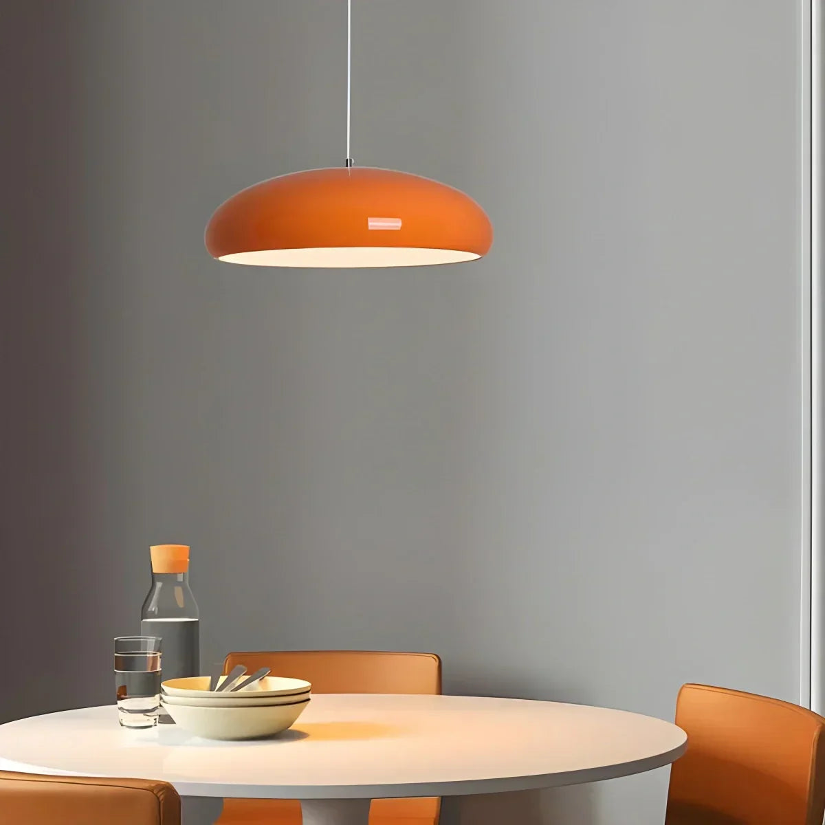 LED Overhead Fixture with Switchable Light Modes for Kitchen Islands, Dining Rooms & Open Living Spaces – Glossy Metal Round Ceiling Lamp in