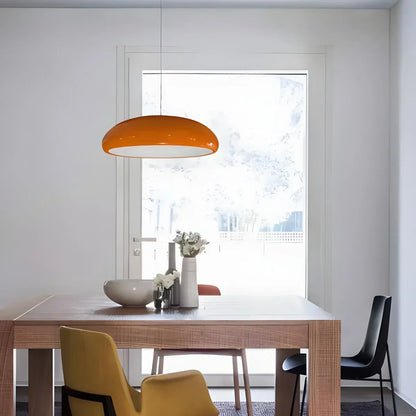 LED Overhead Fixture with Switchable Light Modes for Kitchen Islands, Dining Rooms & Open Living Spaces – Glossy Metal Round Ceiling Lamp in