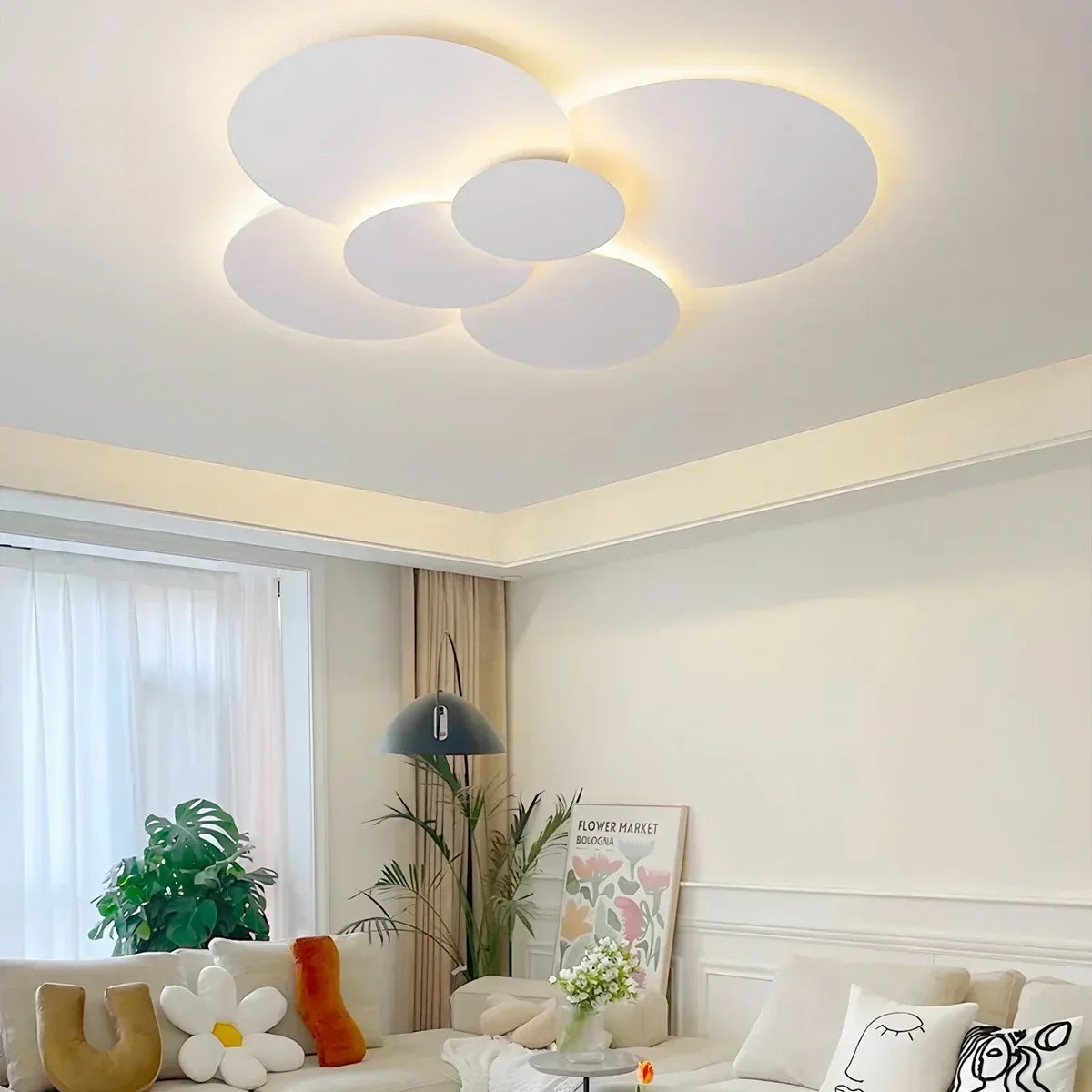 Layered Disc LED Flush Mount Ceiling Light with Remote – Adjustable Color Temperature & Dimming for Bedroom, Bath, Living Room – White Conte