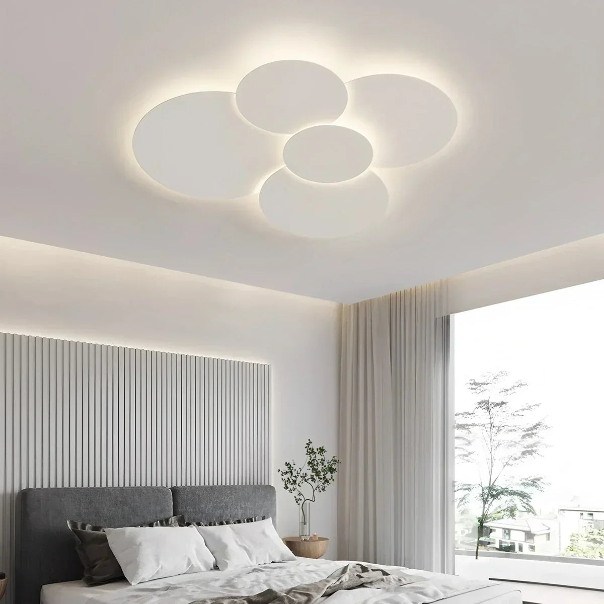 Flush Mount LED Ceiling Light with Rotating Discs White Dimmable Remote Control Modern Fixture for Bedroom Bathroom Living Room Hallway Adju