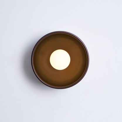 Sconce Light Fixture 7-Inch Round Metal & Glass Shade White for Bedroom Hallway Reading Nook Accent Lighting Compact Modern