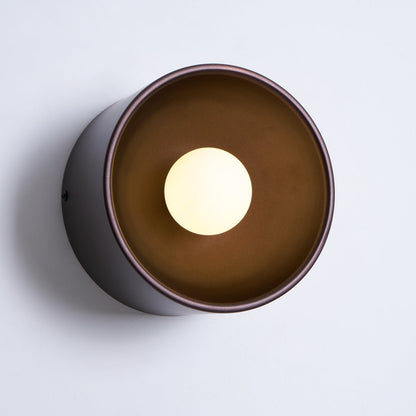 Sconce Light Fixture 7-Inch Round Metal & Glass Shade White for Bedroom Hallway Reading Nook Accent Lighting Compact Modern