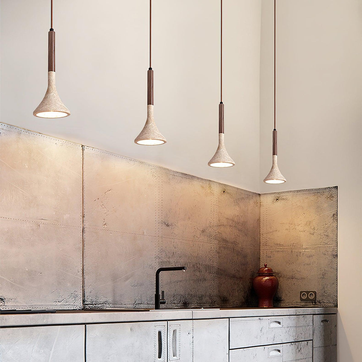 Natural Stone Ceiling Pendant | 5-Inch Compact Drop Light for Counters, Nightstands & Dining Nooks | Adjustable Cord | Warm Ambient Glow