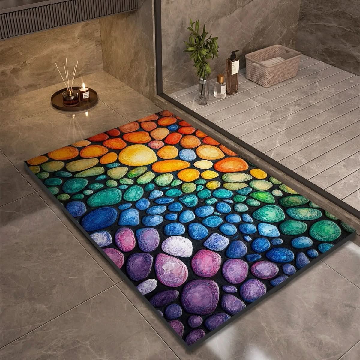 Water-Absorbing Floor Mat for Shower & Sink Areas Stone-Look Anti-Slip Rug for Kitchens Bathrooms Entryways Moisture Control