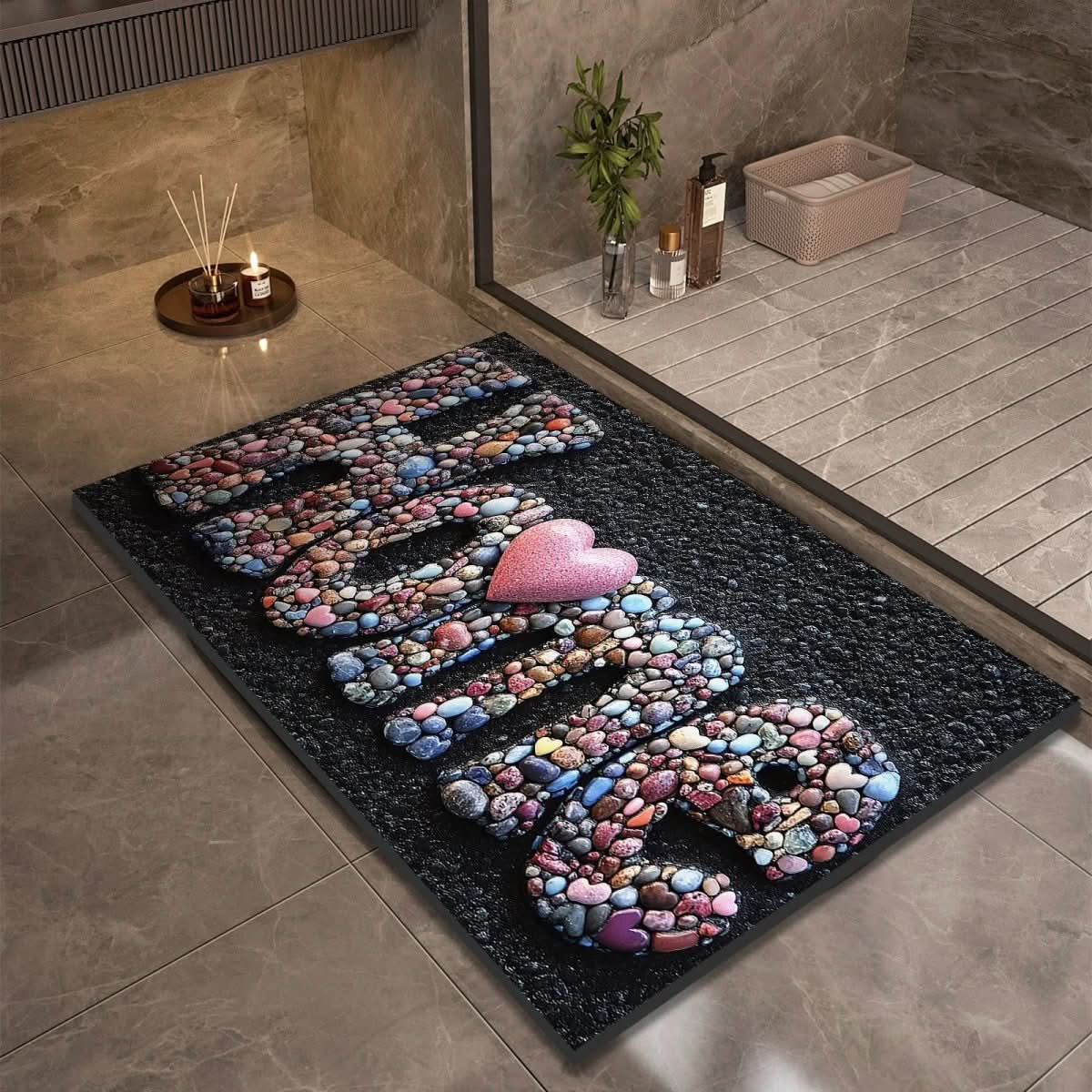 Rapid-Dry Stone Floor Mat 24x35 Inches Non-Slip Absorbent Rug for Shower Bath Entry Kitchen Hallway High-Traffic Wet Areas