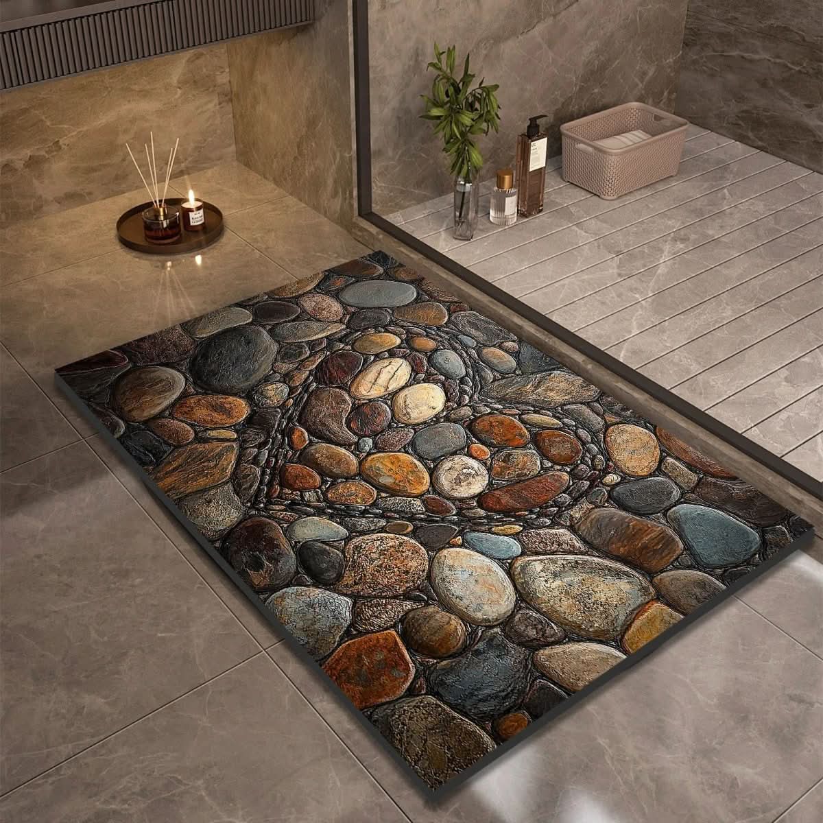 Rapid-Dry Stone Floor Mat 24x35 Inches Non-Slip Absorbent Rug for Shower Bath Entry Kitchen Hallway High-Traffic Wet Areas