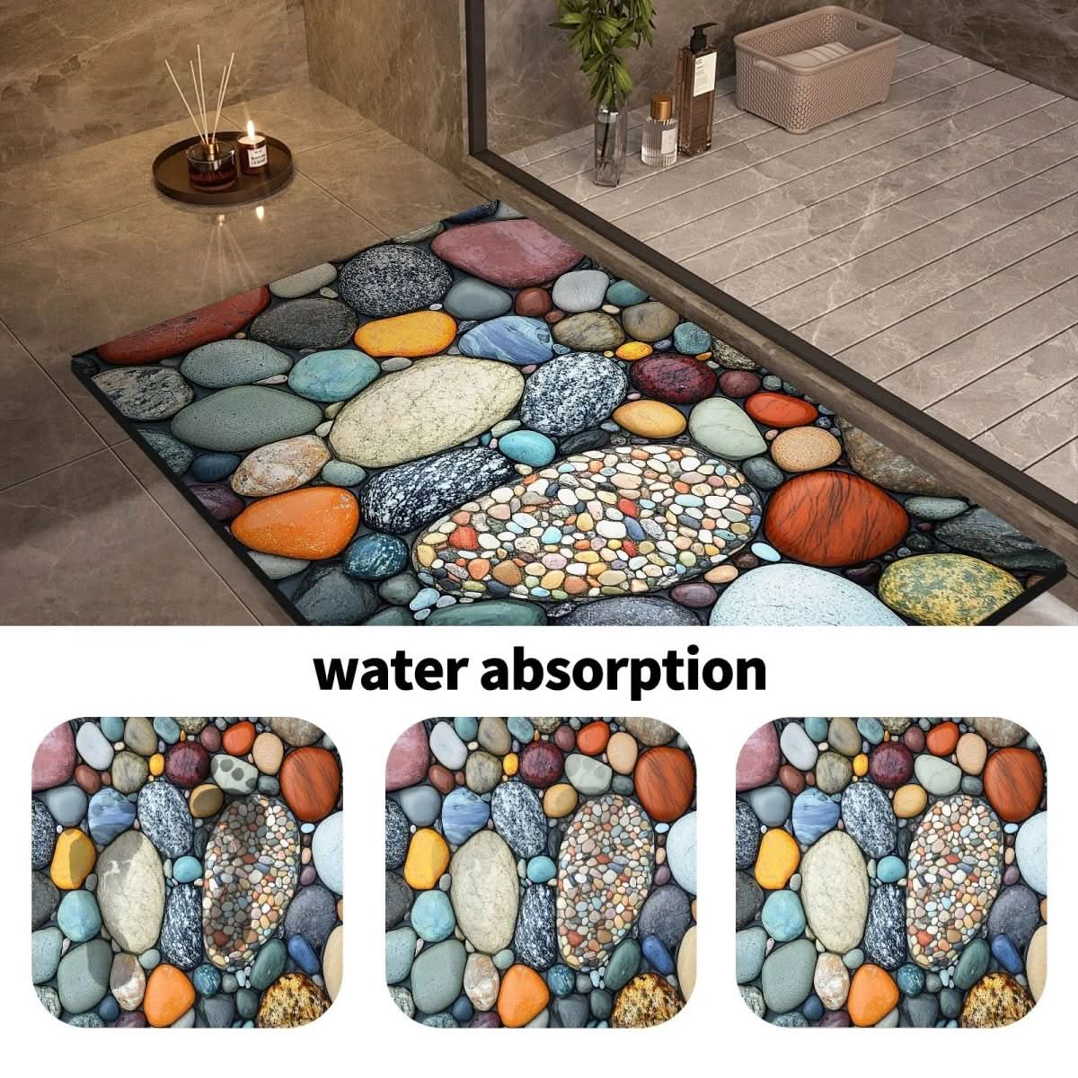 Rapid-Dry Stone Floor Mat 24x35 Inches Non-Slip Absorbent Rug for Shower Bath Entry Kitchen Hallway High-Traffic Wet Areas