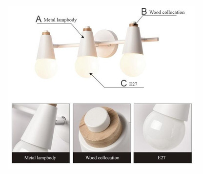 Iron & Wood Sconce with Two Sockets for Bedroom Hallway Above Bed Mirror Vanity Task Lighting E27 Compatible 7.5 in W