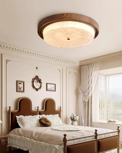 Flush Mount LED Ceiling Light Fixture Round Glass Shade Metal Frame 15 or 18 Inch Warm Glow for Bedroom Living Room Hallway Kitchen Integrat