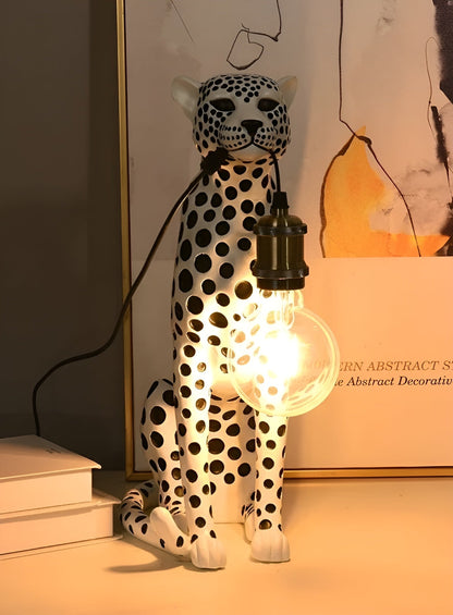 Leopard Table Lamp with Edison Bulb, Art Deco Desk Lamp for Nightstand, Bedside Lamp with USB Power for Console
