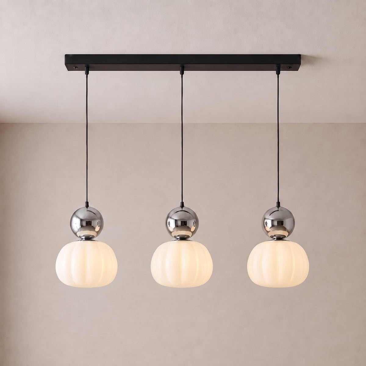 Geometric Art Deco Pendant Light with Warm LED Glow for Dining Room & Kitchen Island – Ribbed Acrylic Shade, Iron Frame, Adjustable Cord