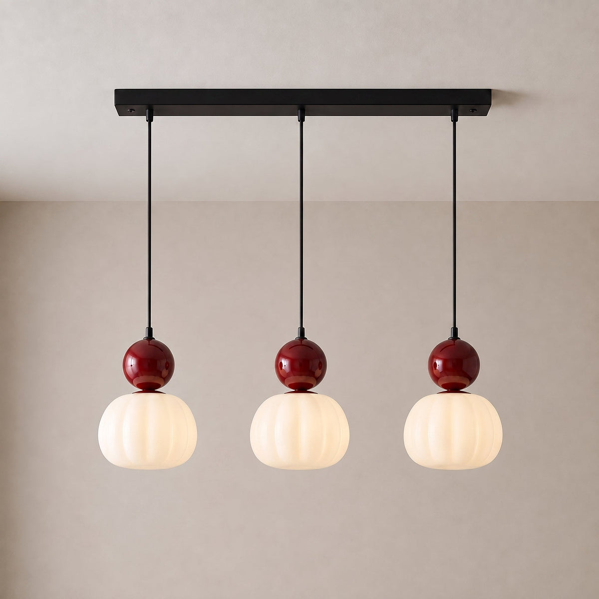 Geometric Art Deco Pendant Light with Warm LED Glow for Dining Room & Kitchen Island – Ribbed Acrylic Shade, Iron Frame, Adjustable Cord