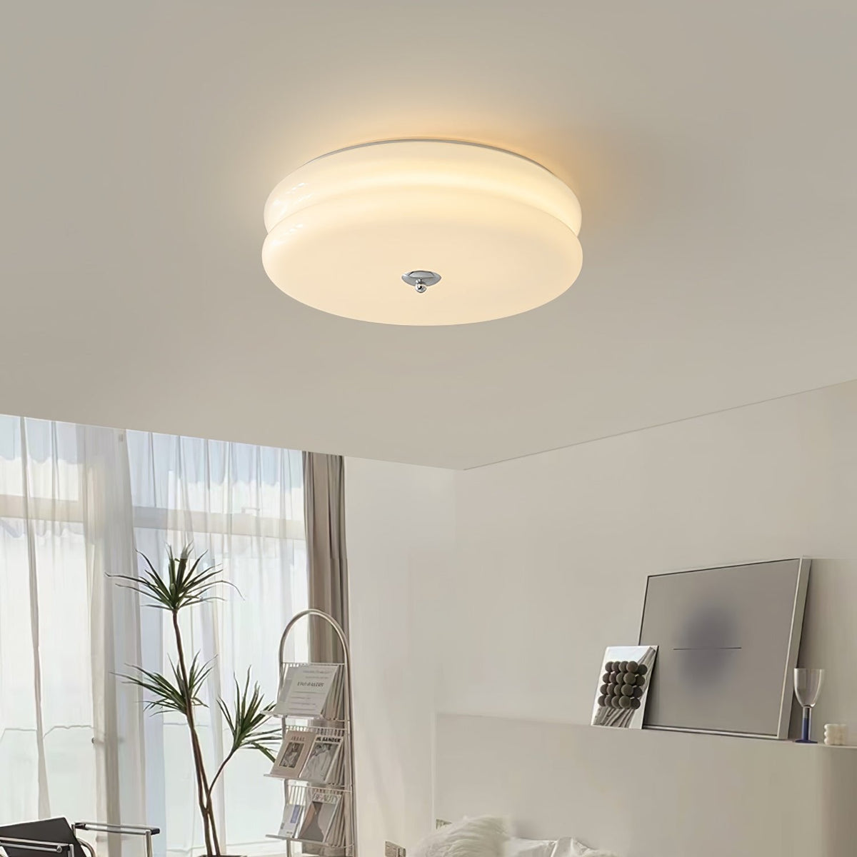 Flush Mount LED Fixture Glass Metal 13-Inch Geometric Design Warm Ambient Light for Entryway Bedroom Dining Space Low Profile Installation