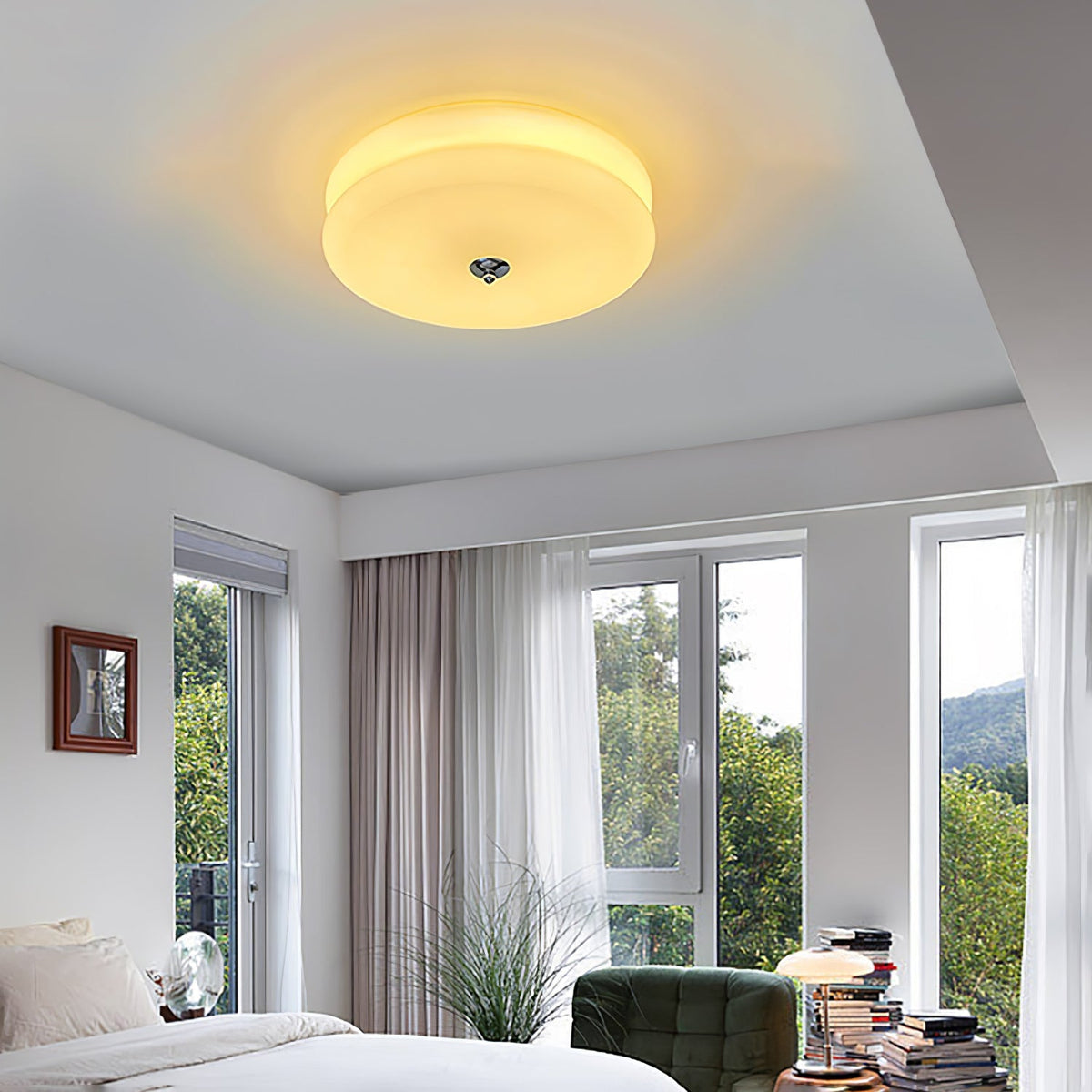 Flush Mount LED Ceiling Light Fixture with Frosted Glass Shade Gold Chrome Metal for Bedroom Living Room Dining Room Hallway Entryway Tradit