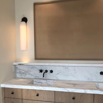 Cylindrical Glass Wall Sconce 19 Inch Vertical Light Fixture for Living Room Bedroom Hallway Ambient Lighting Up or Down Mount Gold Black Ni