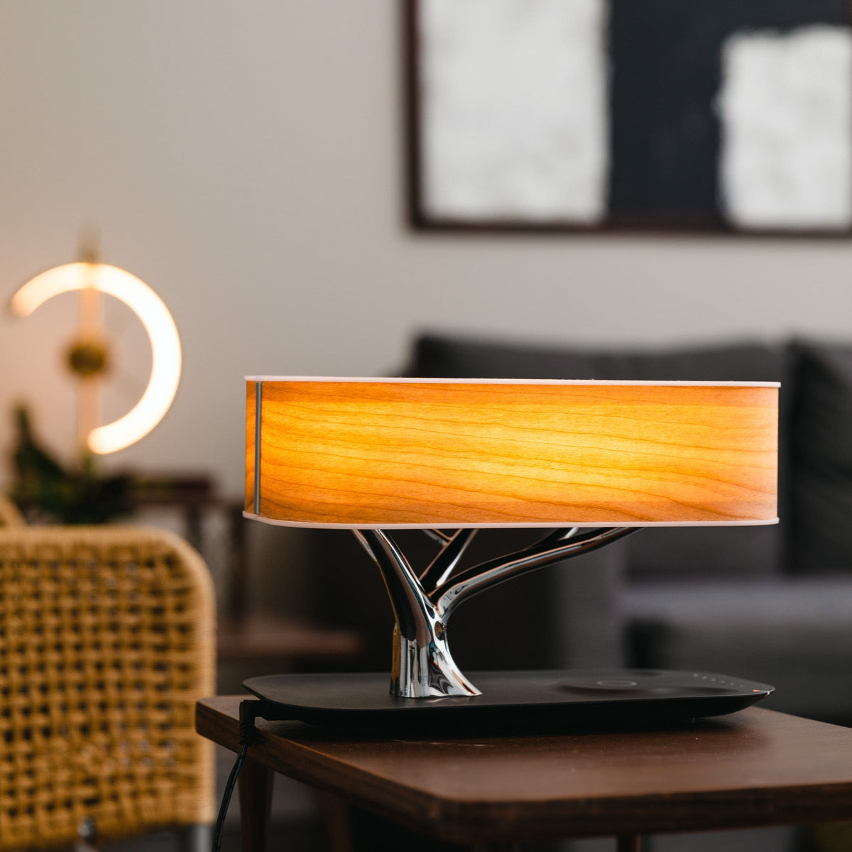 Wireless Charging Table Lamp with Bluetooth Speaker for Bedroom Nightstand Office Desk Living Room Modern LED Accent Light