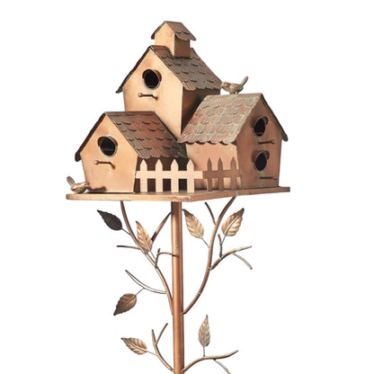 Artistic Metal Birdhouse Garden Stake with Unique Design | Decorative Outdoor Accent for Nature Lovers