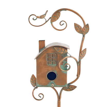 Artistic Metal Birdhouse Garden Stake with Unique Design | Decorative Outdoor Accent for Nature Lovers