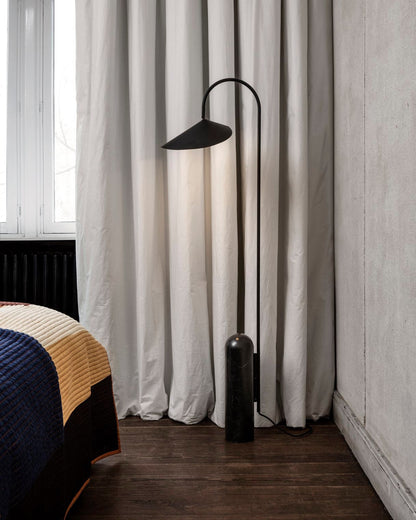 Arched Reading Floor Lamp with Marble Base – Modern Black Metal Accent Light for Living Room, Bedroom & Home Office