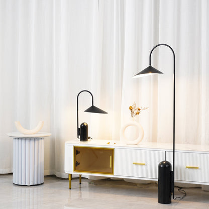 Arched Reading Floor Lamp with Marble Base – Modern Black Metal Accent Light for Living Room, Bedroom & Home Office