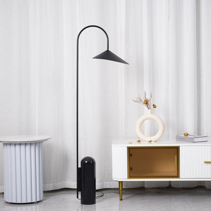 Arched Reading Floor Lamp with Marble Base – Modern Black Metal Accent Light for Living Room, Bedroom & Home Office