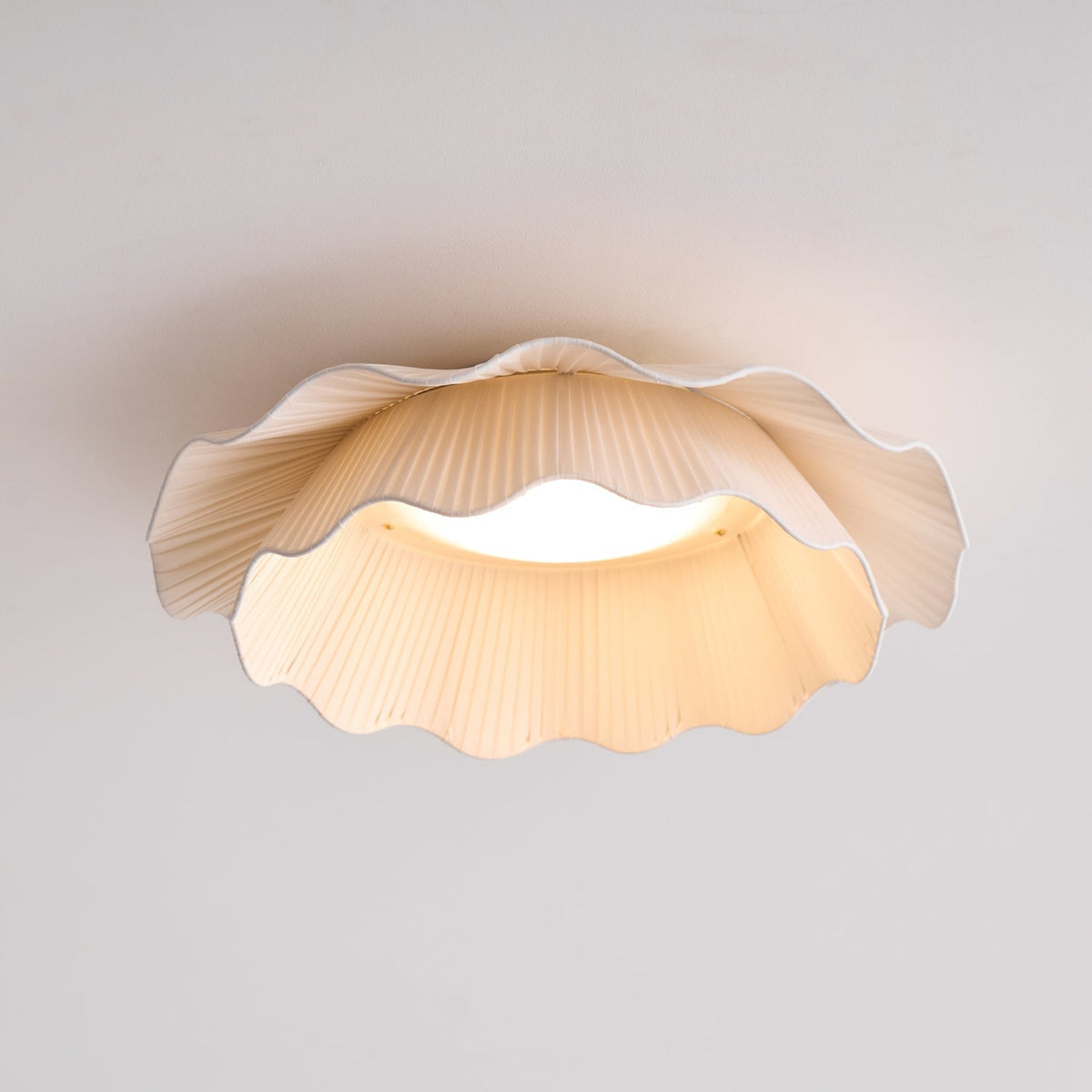 Flush Mount Ceiling Light White Fabric Ripple Shade 20 in Bedroom Ambient LED Integrated Dimmable Low Profile for Living Room Dining Room Mo