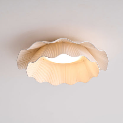 Flush Mount Ceiling Light White Fabric Ripple Shade 20 in Bedroom Ambient LED Integrated Dimmable Low Profile for Living Room Dining Room Mo