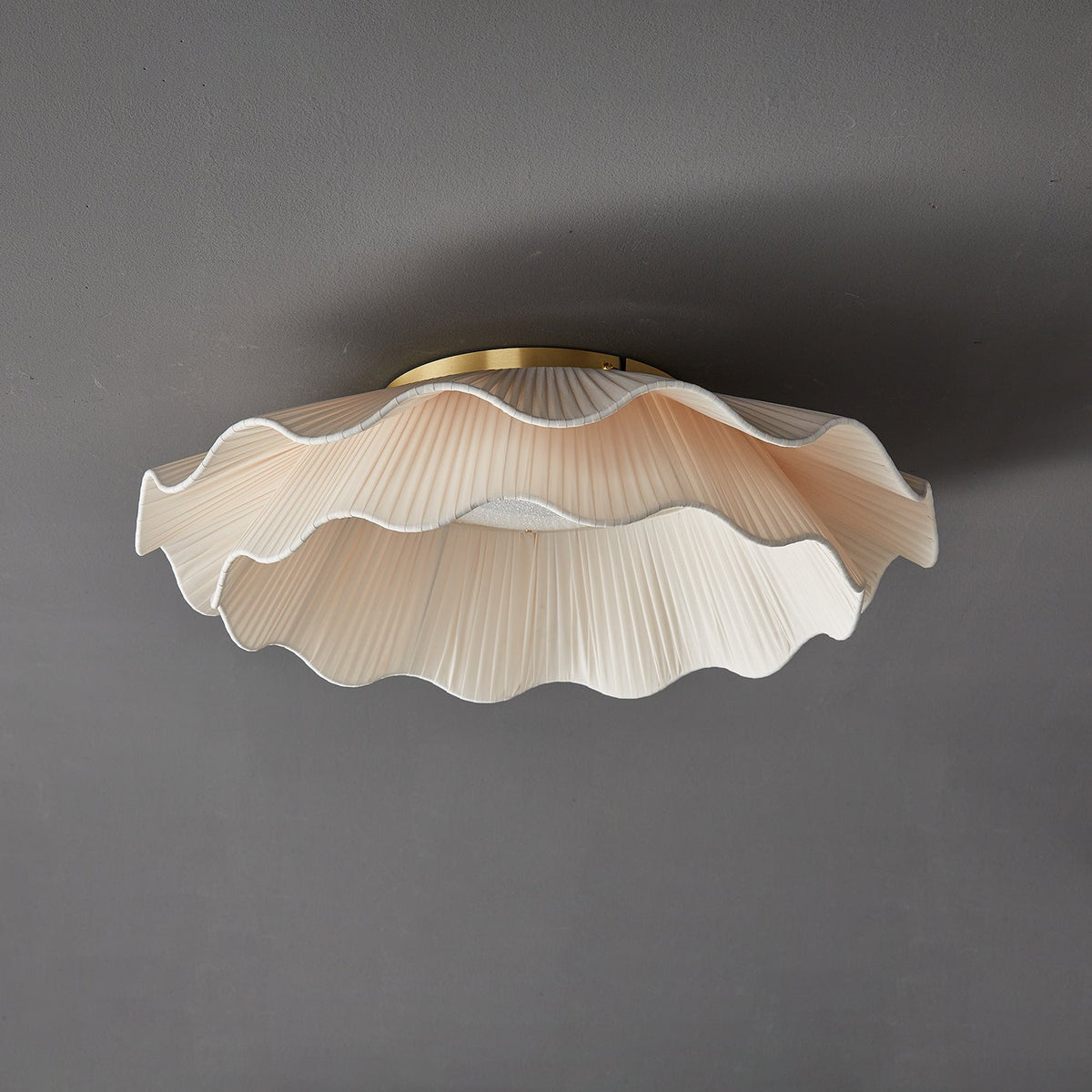 Flush Mount Ceiling Light White Fabric Ripple Shade 20 in Bedroom Ambient LED Integrated Dimmable Low Profile for Living Room Dining Room Mo