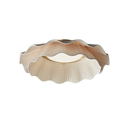 Flush Mount Ceiling Light White Fabric Ripple Shade 20 in Bedroom Ambient LED Integrated Dimmable Low Profile for Living Room Dining Room Mo