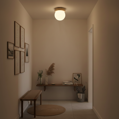 Flush Mount Ceiling Light Fixture 6.3 Inch Natural Stone Glass Shade Bedroom Hallway Entryway Low Profile Overhead Lamp Soft Diffused Ambien