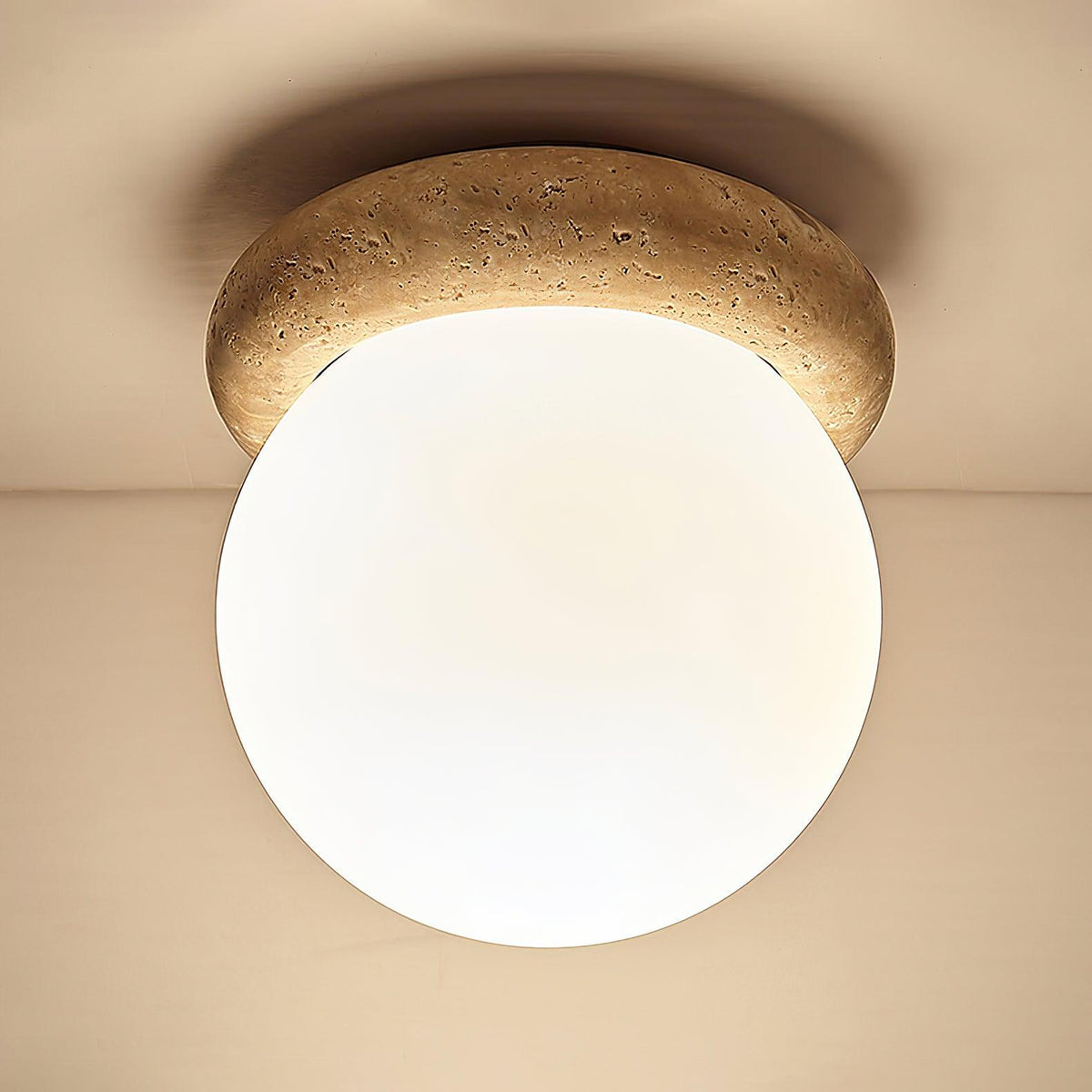 Flush Mount Ceiling Light Fixture 6.3 Inch Natural Stone Glass Shade Bedroom Hallway Entryway Low Profile Overhead Lamp Soft Diffused Ambien