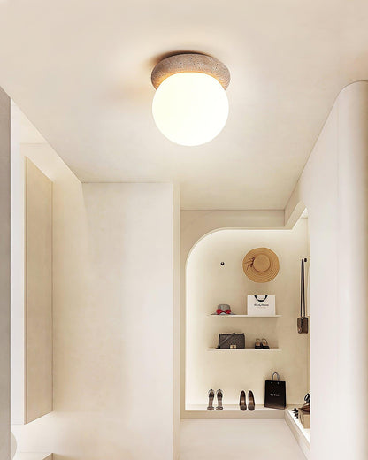 Flush Mount Ceiling Light Fixture 6.3 Inch Natural Stone Glass Shade Bedroom Hallway Entryway Low Profile Overhead Lamp Soft Diffused Ambien