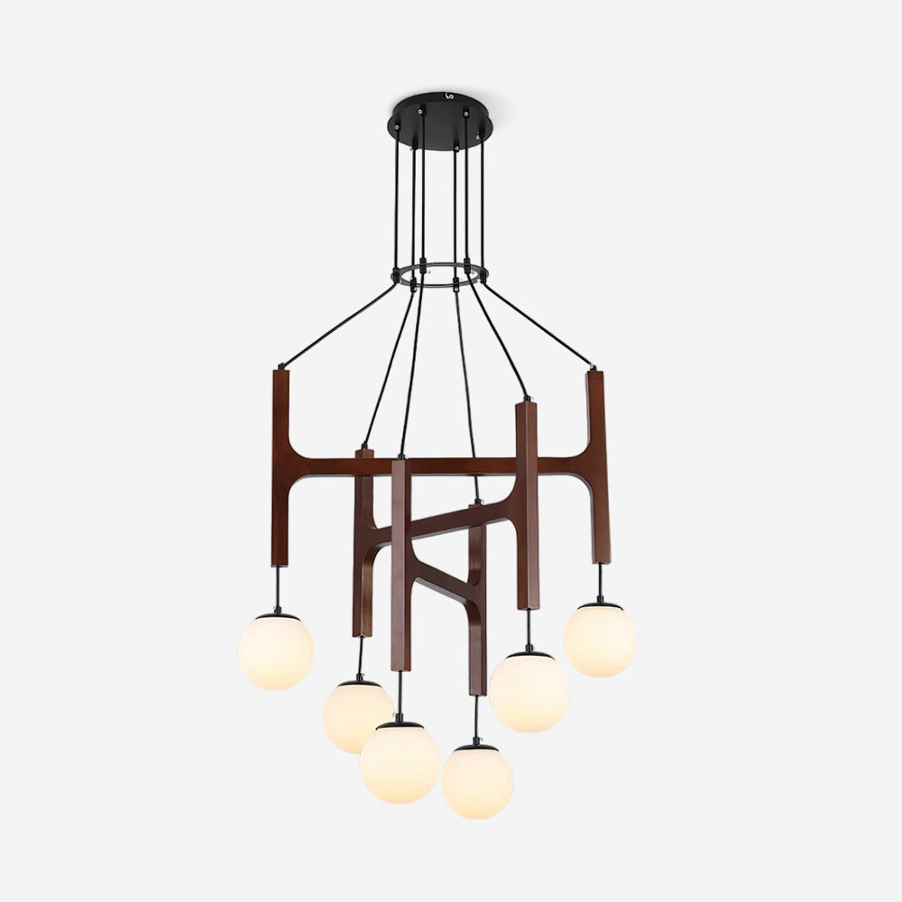Wooden Multi-Arm Hanging Light Fixture White Glass Globes Adjustable Height Cable 2-6 Bulb Dining Room Ceiling Lighting Modern Farmhouse Ind