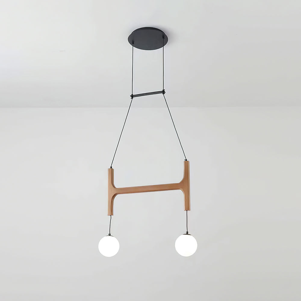 Wooden Multi-Arm Hanging Light Fixture White Glass Globes Adjustable Height Cable 2-6 Bulb Dining Room Ceiling Lighting Modern Farmhouse Ind