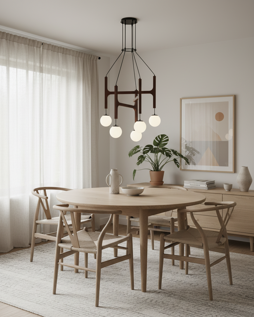 Wooden Multi-Arm Hanging Light Fixture White Glass Globes Adjustable Height Cable 2-6 Bulb Dining Room Ceiling Lighting Modern Farmhouse Ind