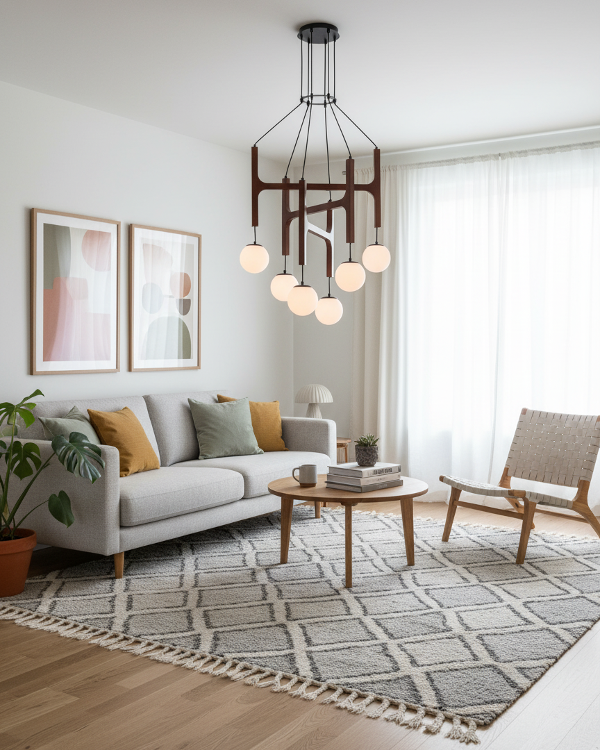 Wooden Multi-Arm Hanging Light Fixture White Glass Globes Adjustable Height Cable 2-6 Bulb Dining Room Ceiling Lighting Modern Farmhouse Ind