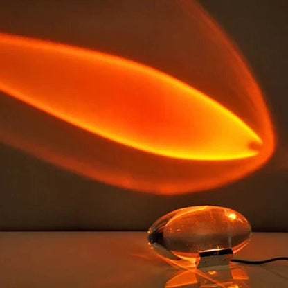 Oval Crystal Table Lamp with LED Mood Lighting in Warm White, Sunset Red & Blue-Violet for Bedroom & Living Room